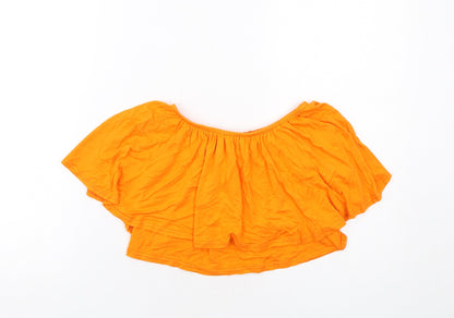 Boohoo Womens Orange Viscose Cropped Blouse Size 8 Round Neck