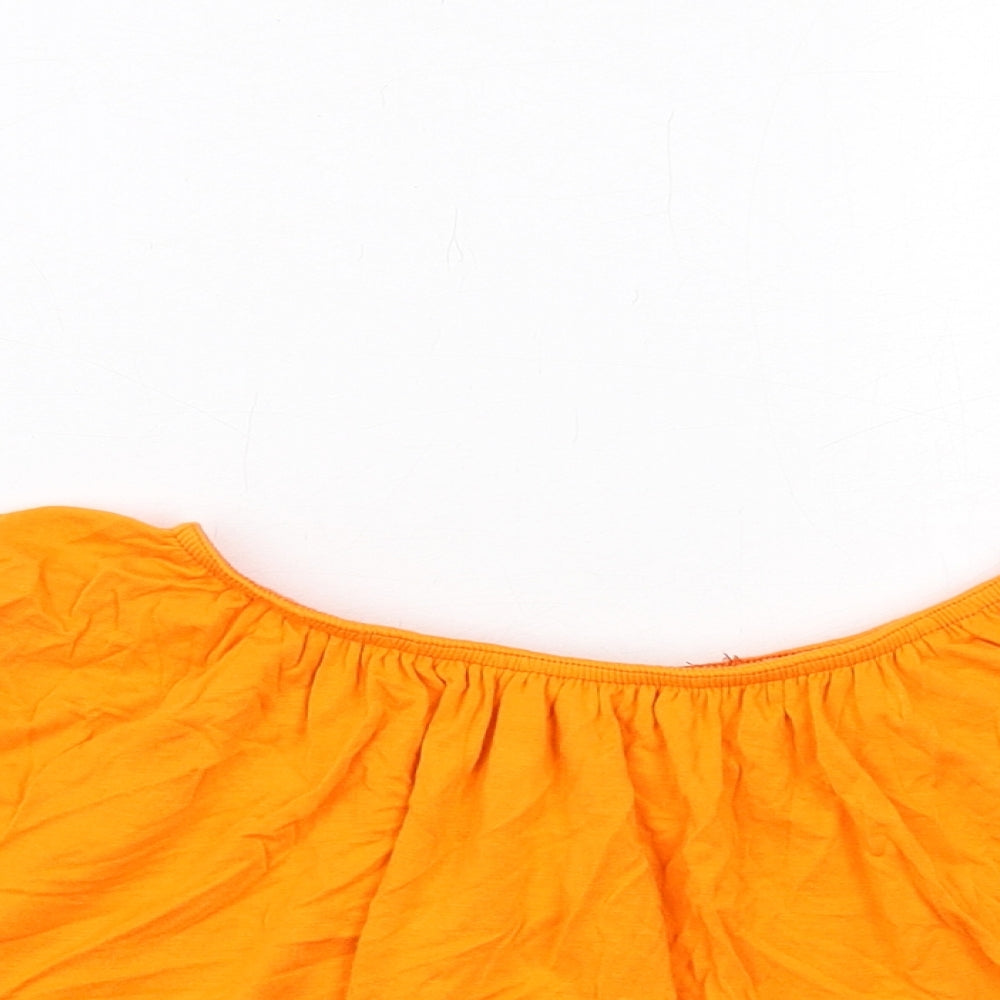 Boohoo Womens Orange Viscose Cropped Blouse Size 8 Round Neck