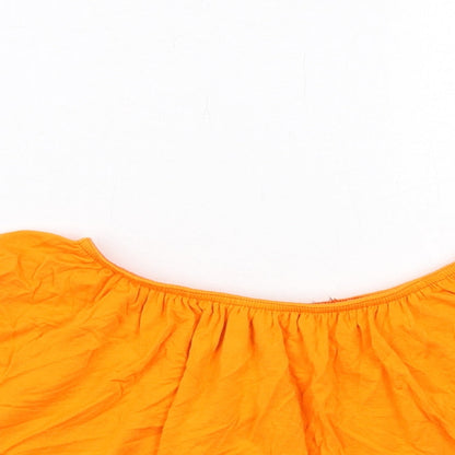 Boohoo Womens Orange Viscose Cropped Blouse Size 8 Round Neck