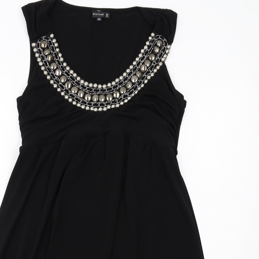 Body Flirt Womens Black Polyester A-Line Size 12 Scoop Neck Pullover - Embellished Neckline