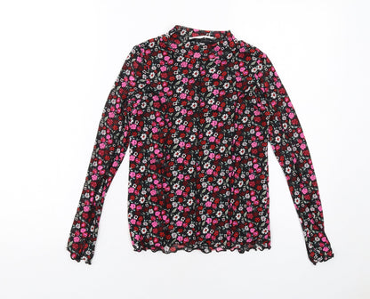 Marks and Spencer Girls Black Floral Polyester Basic T-Shirt Size 10-11 Years Mock Neck Pullover