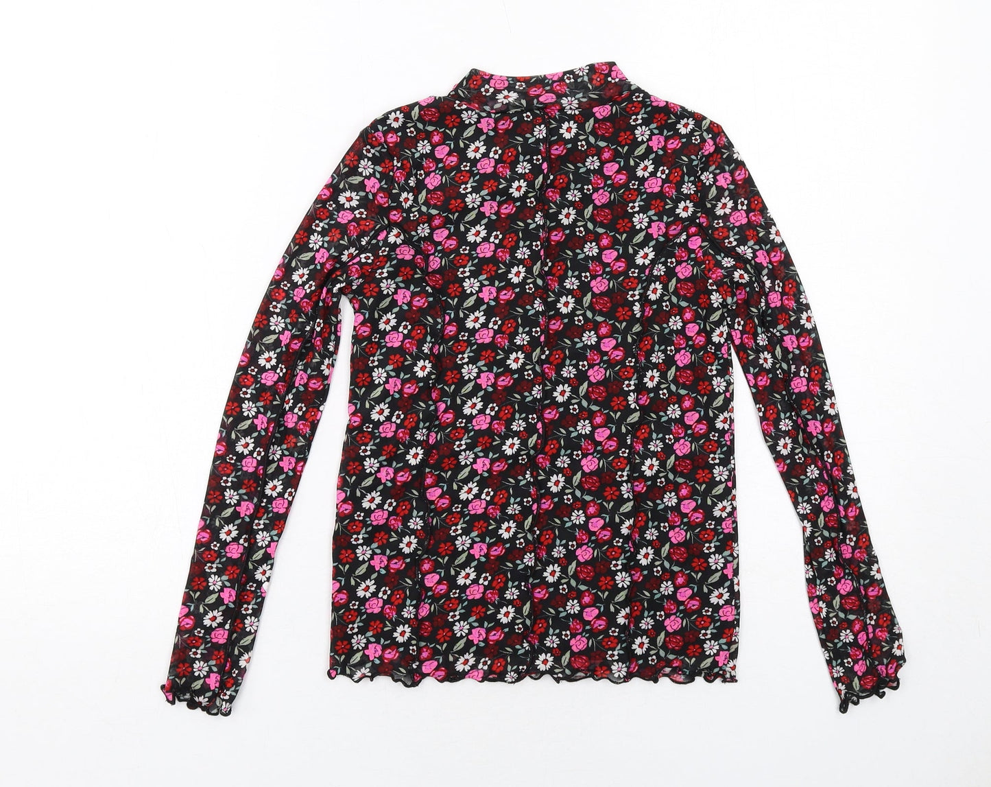 Marks and Spencer Girls Black Floral Polyester Basic T-Shirt Size 10-11 Years Mock Neck Pullover