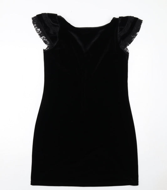 Dorothy Perkins Womens Black Polyester Shift Size 14 Boat Neck Pullover - Lace Trim