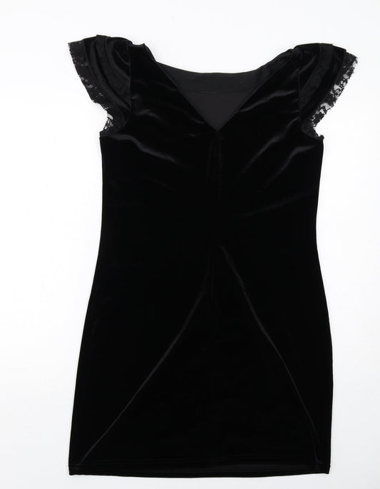 Dorothy Perkins Womens Black Polyester Shift Size 14 Boat Neck Pullover - Lace Trim