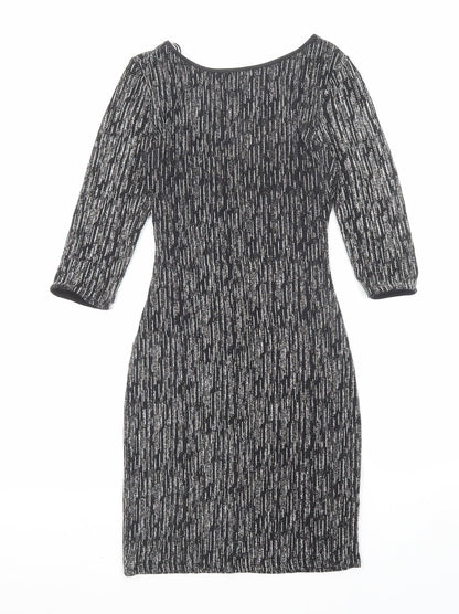 New Look Womens Black Geometric Polyester A-Line Size 10 Round Neck Pullover