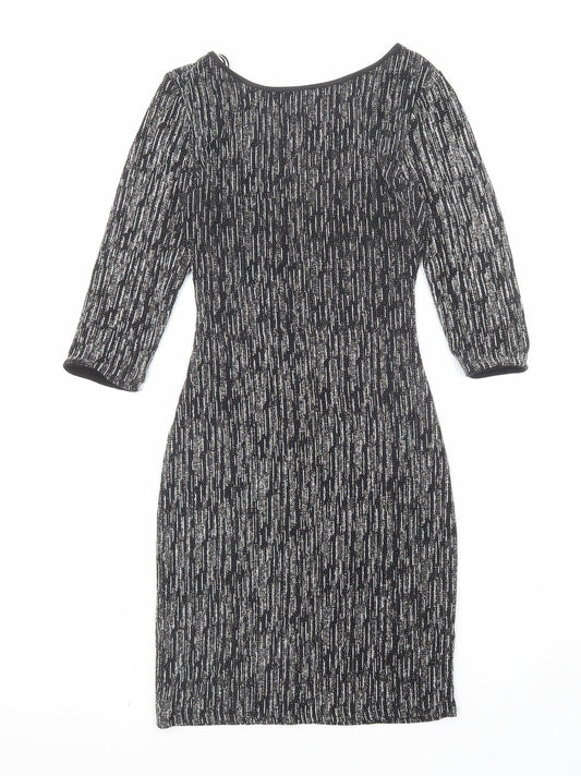 New Look Womens Black Geometric Polyester A-Line Size 10 Round Neck Pullover