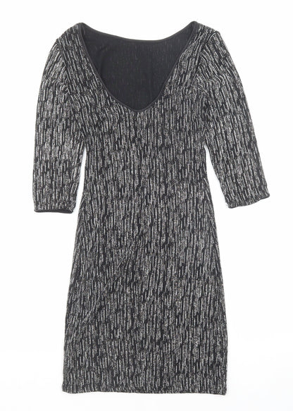 New Look Womens Black Geometric Polyester A-Line Size 10 Round Neck Pullover