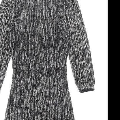 New Look Womens Black Geometric Polyester A-Line Size 10 Round Neck Pullover