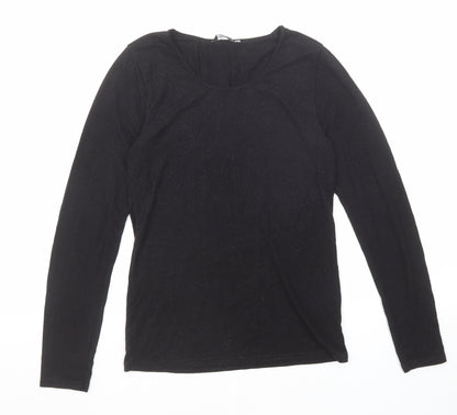 Charnos Womens Black Acrylic Basic T-Shirt Size S Boat Neck - Speckled
