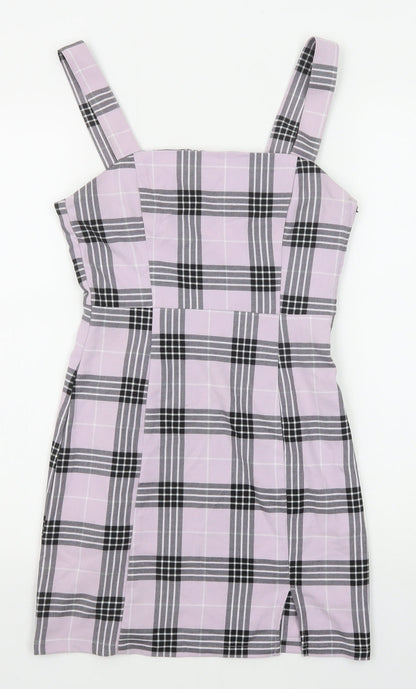 Divided by H&M Womens Purple Plaid Polyester Tank Dress Size 6 Square Neck Zip