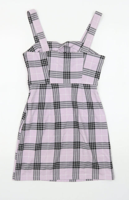 Divided by H&M Womens Purple Plaid Polyester Tank Dress Size 6 Square Neck Zip