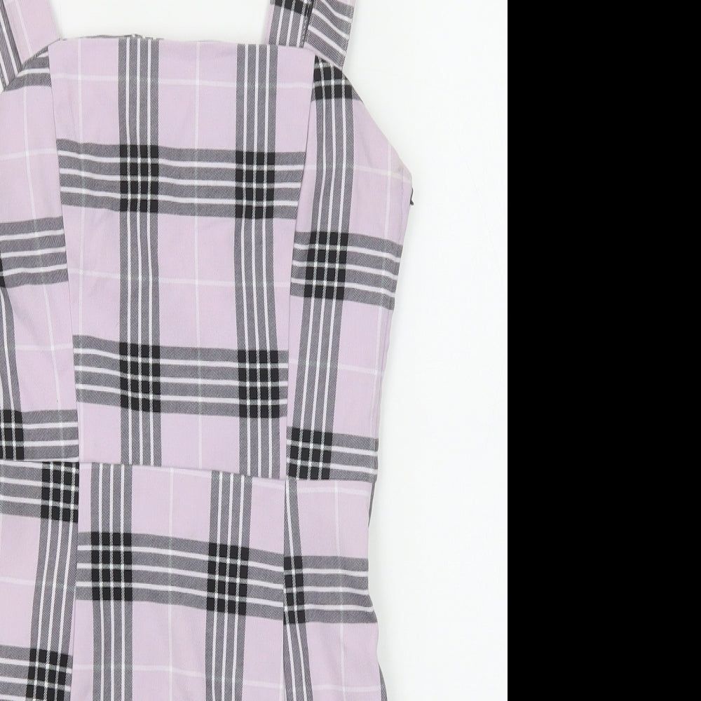 Divided by H&M Womens Purple Plaid Polyester Tank Dress Size 6 Square Neck Zip
