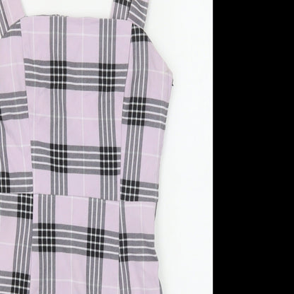 Divided by H&M Womens Purple Plaid Polyester Tank Dress Size 6 Square Neck Zip