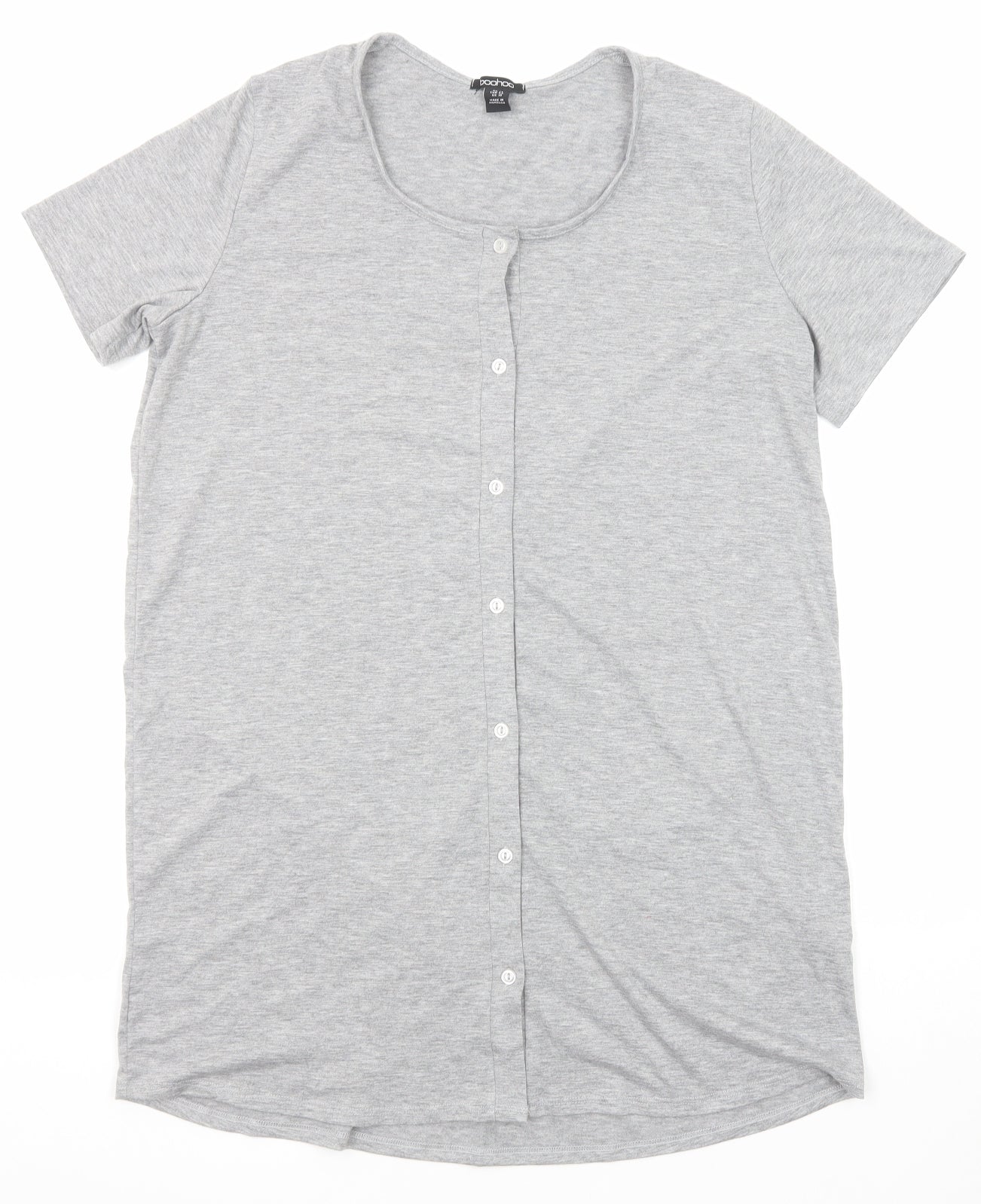 Boohoo Womens Grey Viscose T-Shirt Dress Size 14 Round Neck Button