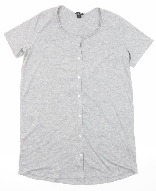 Boohoo Womens Grey Viscose T-Shirt Dress Size 14 Round Neck Button