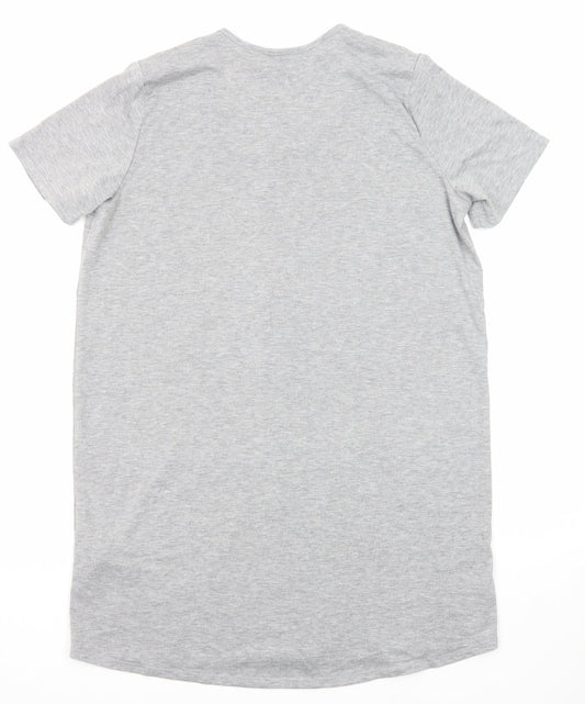 Boohoo Womens Grey Viscose T-Shirt Dress Size 14 Round Neck Button