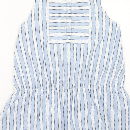 Zara Womens Blue Striped Cotton Tank Dress Size S Boat Neck Button