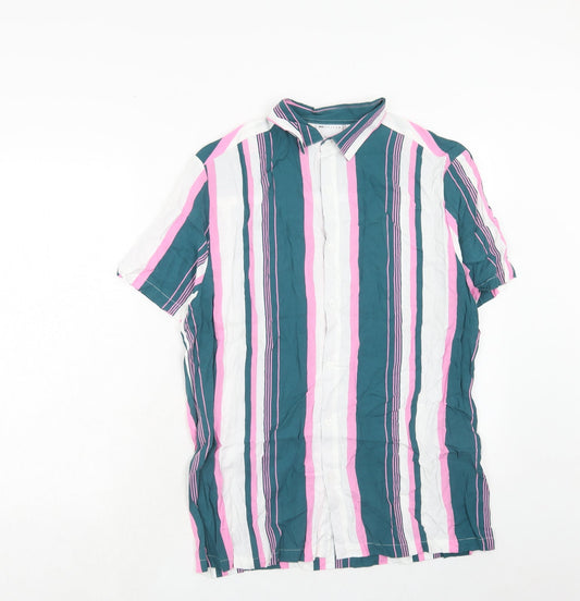 ASOS Mens Multicoloured Striped Viscose Button-Up Size S Collared Button