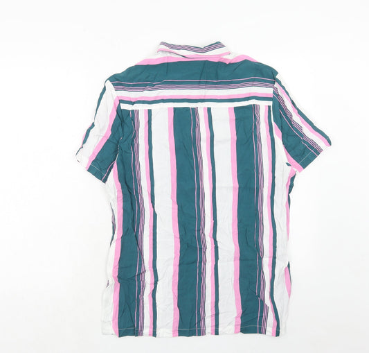 ASOS Mens Multicoloured Striped Viscose Button-Up Size S Collared Button