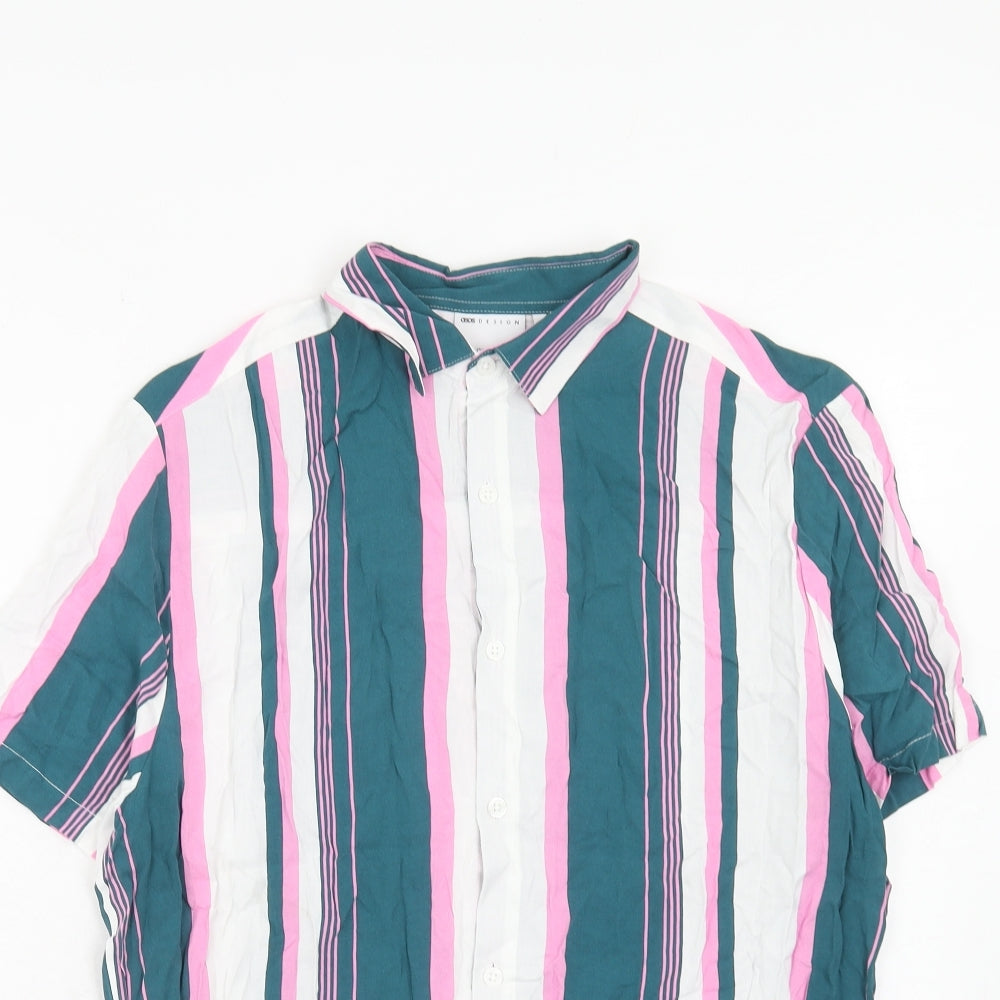 ASOS Mens Multicoloured Striped Viscose Button-Up Size S Collared Button