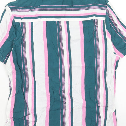 ASOS Mens Multicoloured Striped Viscose Button-Up Size S Collared Button