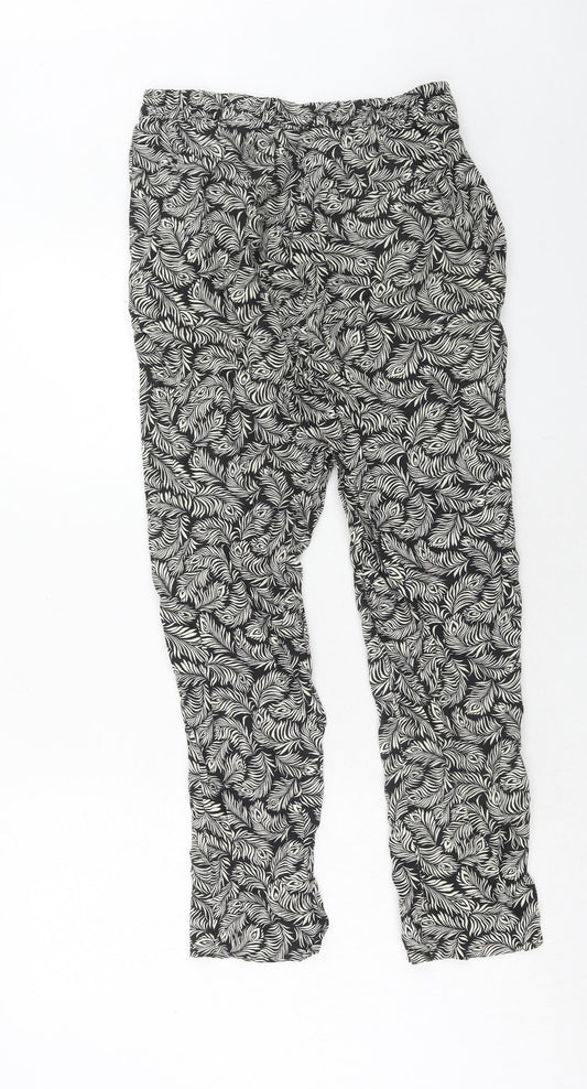 H&M Womens Black Geometric Viscose Trousers Size 6 Regular