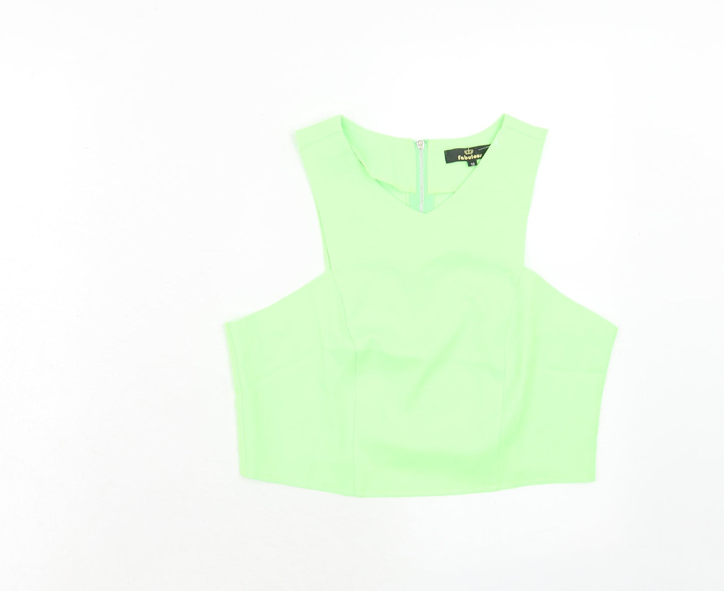 Fabulous Womens Green Polyester Cropped Tank Size 10 V-Neck