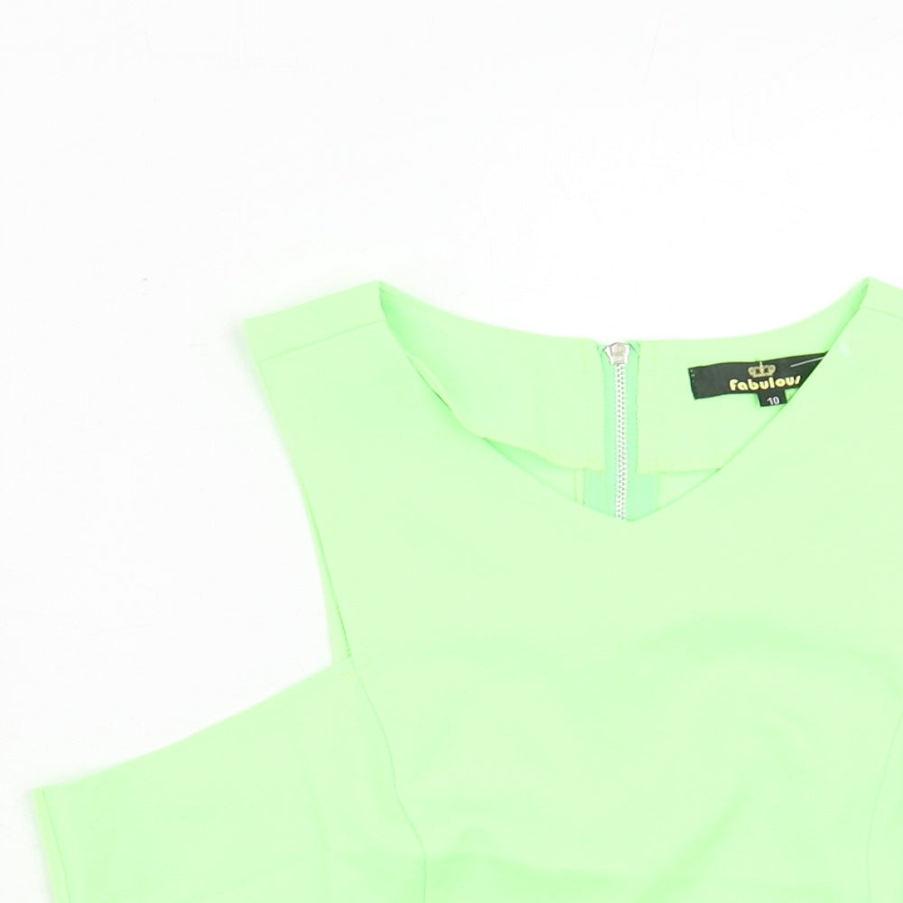 Fabulous Womens Green Polyester Cropped Tank Size 10 V-Neck