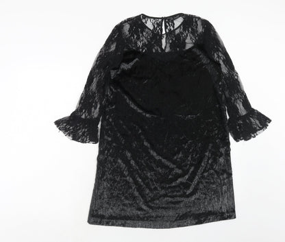Zara Womens Black Polyester A-Line Size XS Boat Neck Button - Lace Top