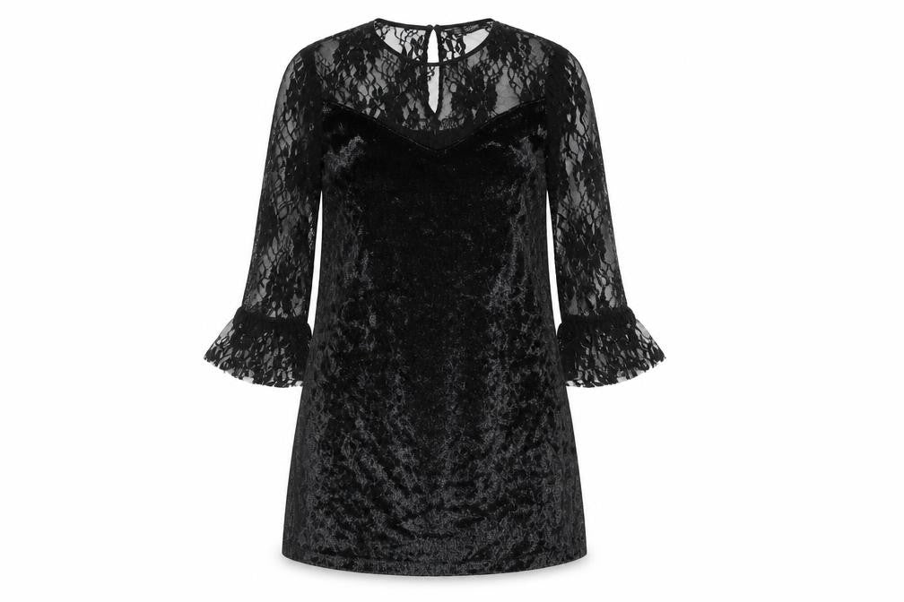 Zara Womens Black Polyester A-Line Size XS Boat Neck Button - Lace Top