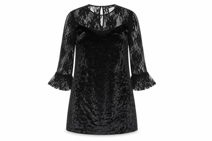 Zara Womens Black Polyester A-Line Size XS Boat Neck Button - Lace Top