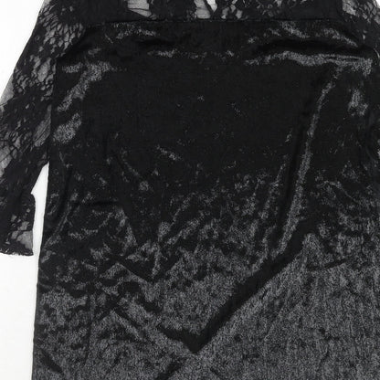 Zara Womens Black Polyester A-Line Size XS Boat Neck Button - Lace Top
