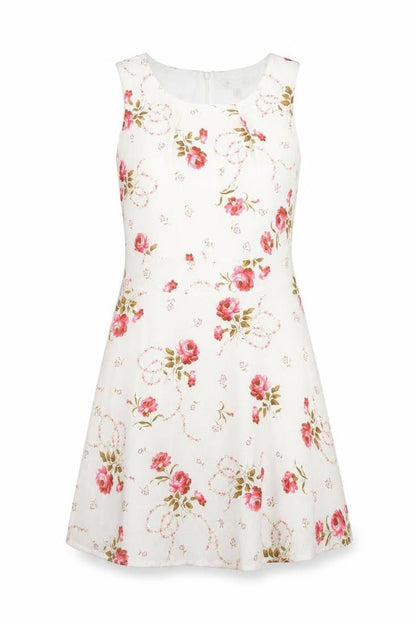 Yumi Womens White Floral Polyester A-Line Size 10 Boat Neck Zip