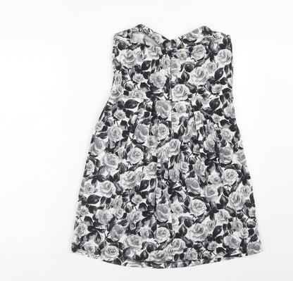 Dorothy Perkins Womens Grey Floral Cotton A-Line Size 12 Off the Shoulder Zip