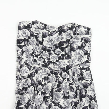 Dorothy Perkins Womens Grey Floral Cotton A-Line Size 12 Off the Shoulder Zip