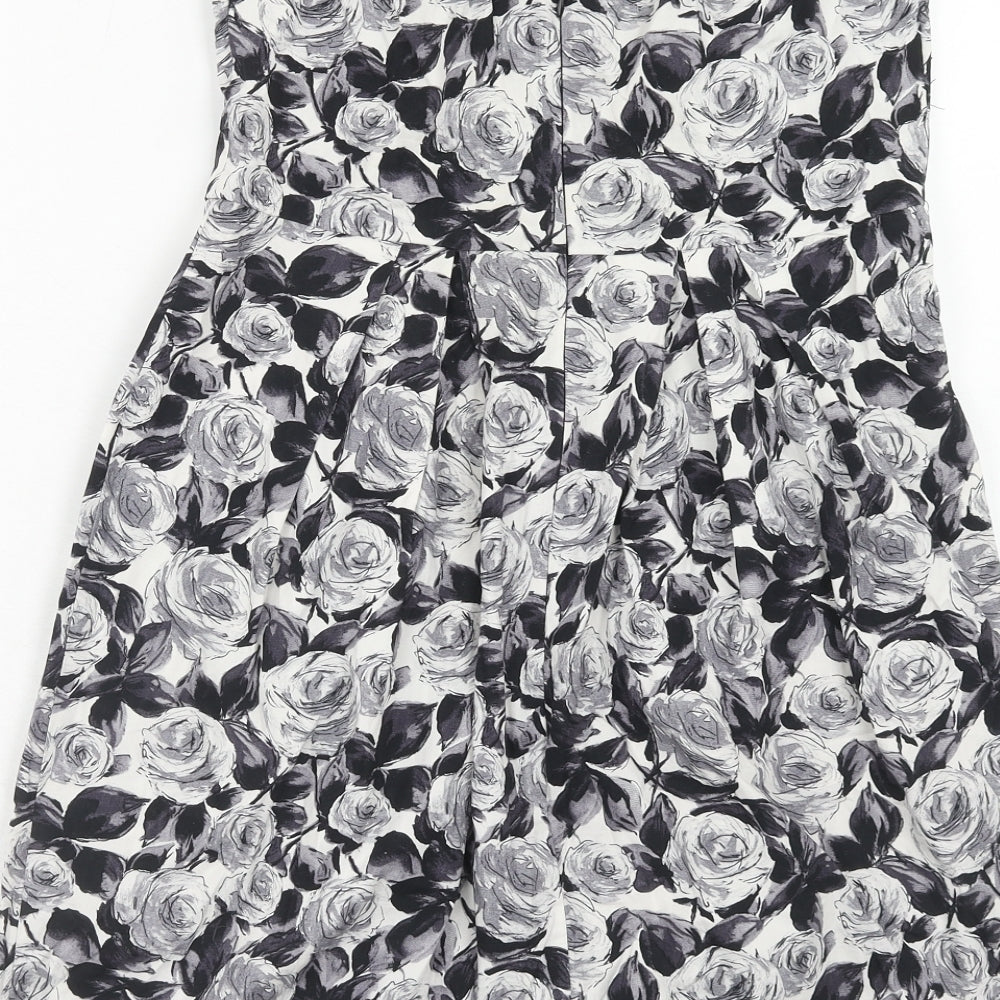 Dorothy Perkins Womens Grey Floral Cotton A-Line Size 12 Off the Shoulder Zip