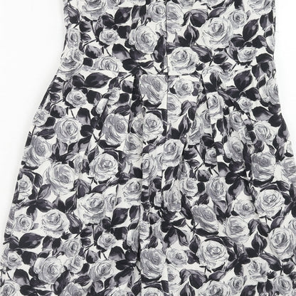 Dorothy Perkins Womens Grey Floral Cotton A-Line Size 12 Off the Shoulder Zip