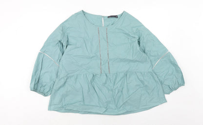 Marks and Spencer Womens Blue Cotton Basic Blouse Size 14 Boat Neck
