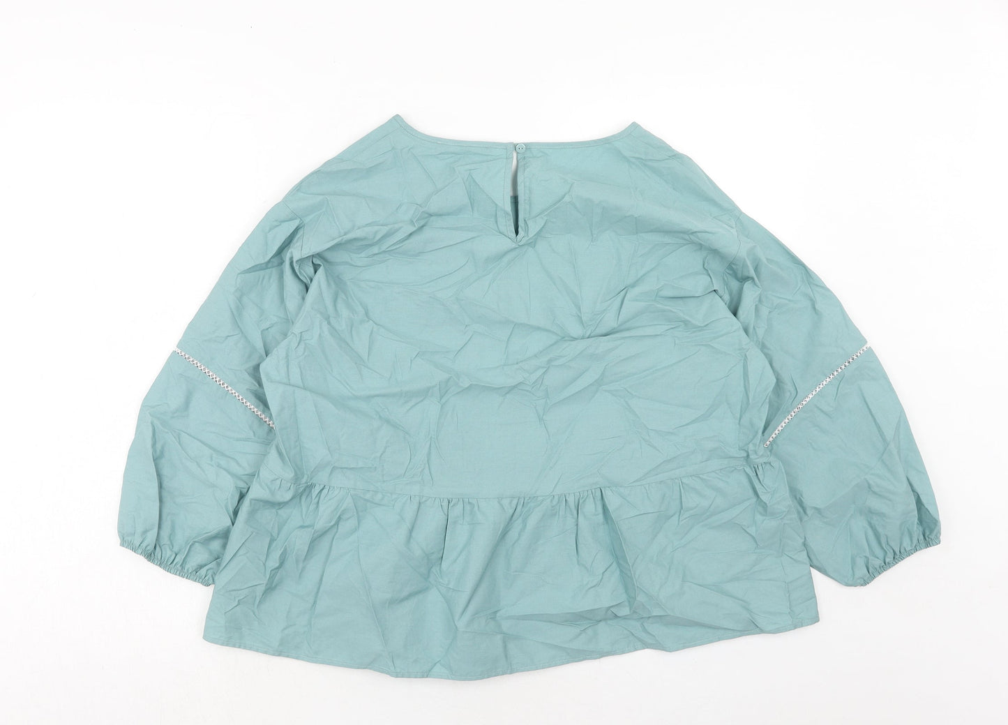 Marks and Spencer Womens Blue Cotton Basic Blouse Size 14 Boat Neck