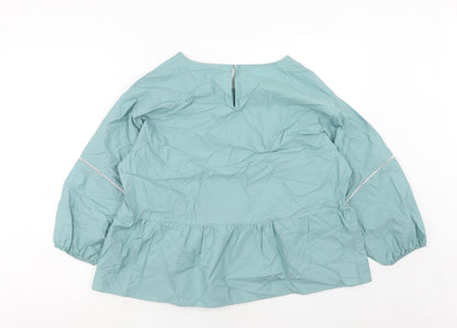 Marks and Spencer Womens Blue Cotton Basic Blouse Size 14 Boat Neck