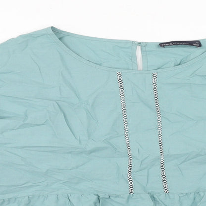 Marks and Spencer Womens Blue Cotton Basic Blouse Size 14 Boat Neck