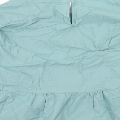 Marks and Spencer Womens Blue Cotton Basic Blouse Size 14 Boat Neck