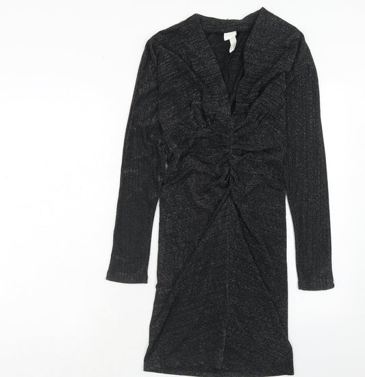 H&M Womens Black Polyamide A-Line Size S V-Neck Pullover