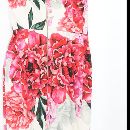 Paraphrase Womens Pink Floral Polyester Bodycon Size S Off the Shoulder Zip