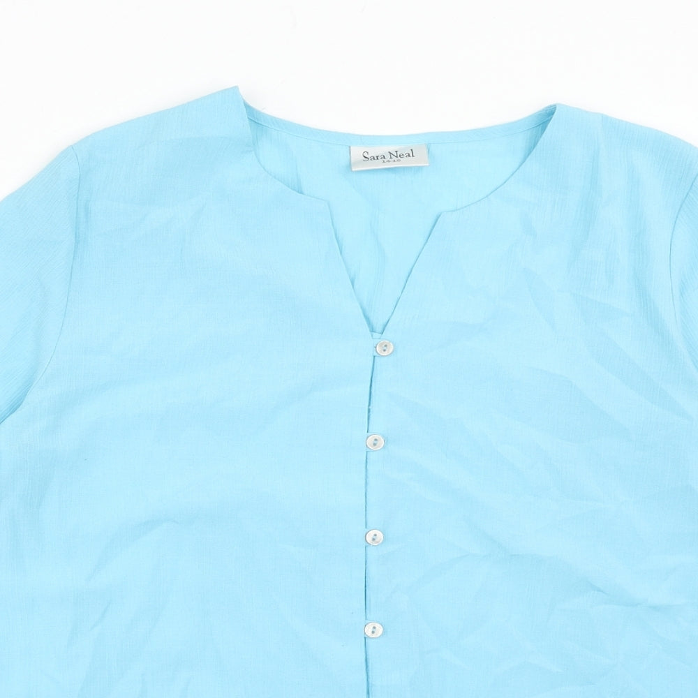 Womens UK Size 14 Sara Neal Blue Basic Button-Up