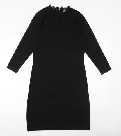 Monsoon Womens Black Polyester Sheath Size S Mock Neck Zip - Lace Detail