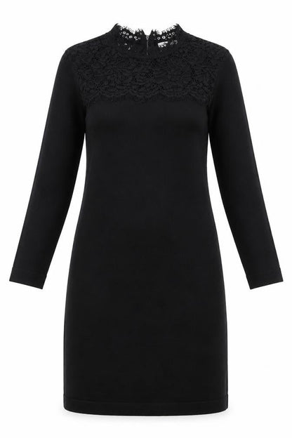 Monsoon Womens Black Polyester Sheath Size S Mock Neck Zip - Lace Detail