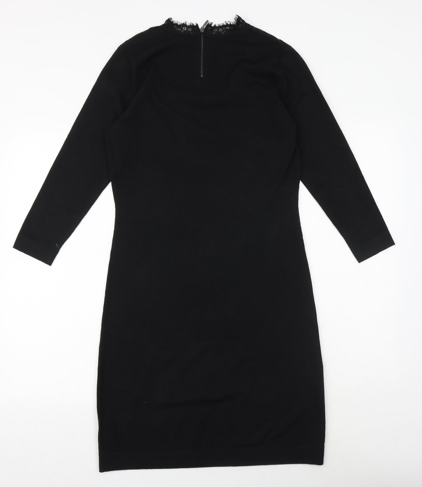 Monsoon Womens Black Polyester Sheath Size S Mock Neck Zip - Lace Detail