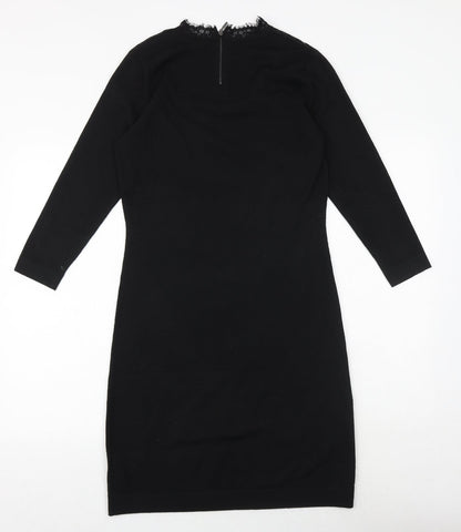 Monsoon Womens Black Polyester Sheath Size S Mock Neck Zip - Lace Detail