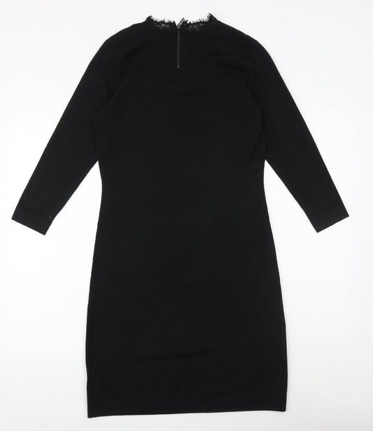 Monsoon Womens Black Polyester Sheath Size S Mock Neck Zip - Lace Detail